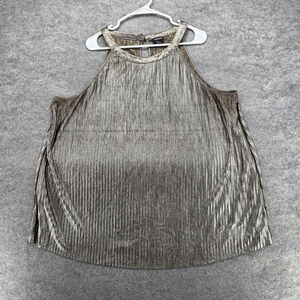 Torrid Tank Top Womens 4 Metallic Gold Silver Sleeveless Pleated Shimmer Party